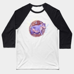 Cute Purple Hippo with Leaves and Plants Baseball T-Shirt